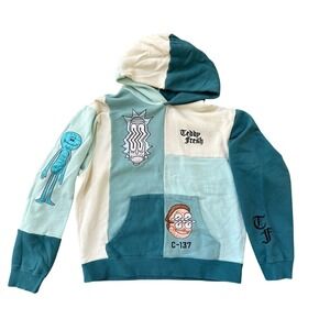 Teddy Fresh X Rick and Morty Patchwork Hooded Sweatshirt 100% Cotton Size Small